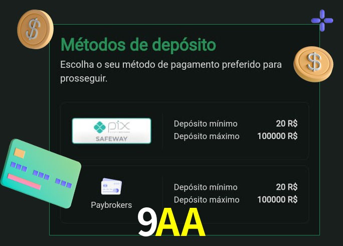 O cassino 9AA oferece uma grande variedade de métodos de pagamento